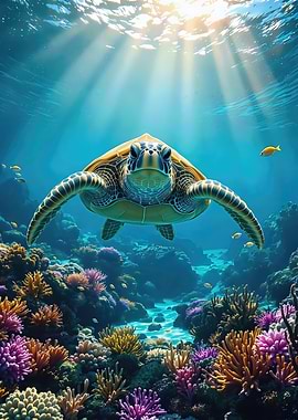 Sea Turtle in Coral Reef