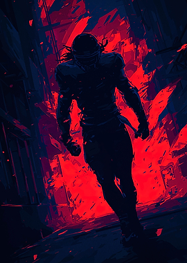 Football Player Silhouette in Red and Blue