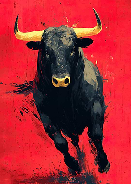 Charging Bull on Red Background