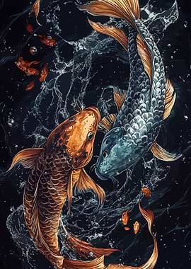 Koi Fish in Dark Water