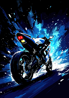 Blue Motorcycle Digital Art