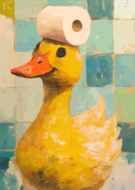 Duck with Toilet Paper Hat Painting