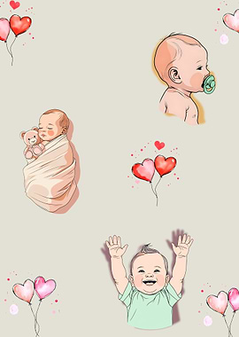 Cute Babies and Hearts Pattern