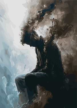 Melancholy Man in Abstract Art