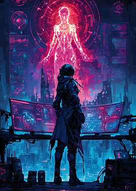 Cyberpunk Hacker with Hologram