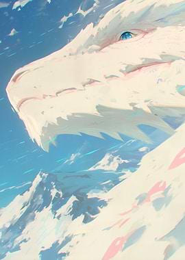 Majestic White Dragon Over Snowy Mountains