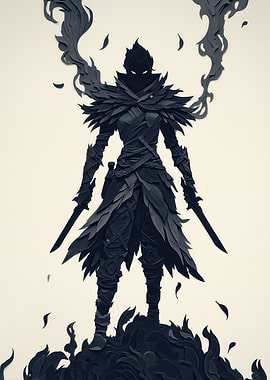 Dark Warrior with Swords Portrait