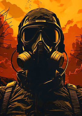Gas Mask Soldier Landscape