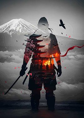Samurai Double Exposure Japan Landscape