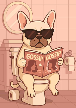 Dog Reading Gossip on Toilet