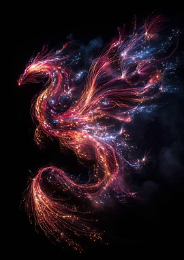Abstract Phoenix on Black Background