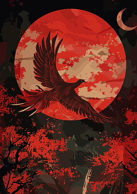 Red Moon Bird Flight