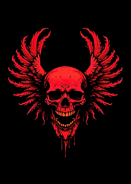Red Skull with Wings on Black