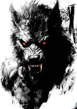 Werewolf Illustration with Red Eyes