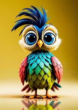 Cute Colorful Cartoon Bird Illustration