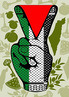 Palestine Peace Sign with Keffiyeh Pattern