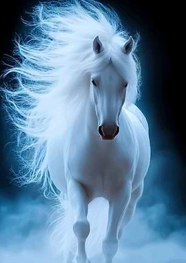 Majestic White Horse in Motion