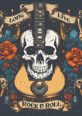 Rock n Roll Skull Guitar Art
