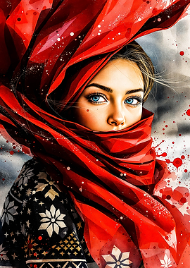 Woman with Red Scarf Portrait