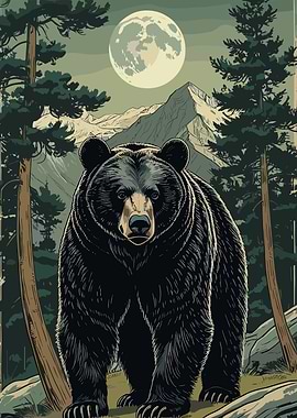 Bear in the Moonlight Forest