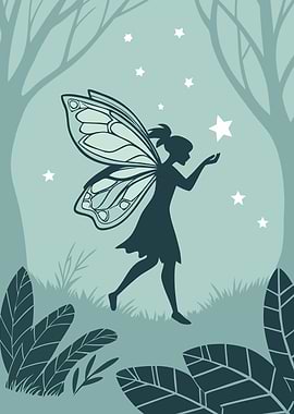 Silhouette Fairy with Star in Forest