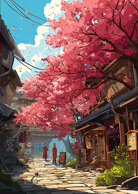 Cherry Blossom Street Scene