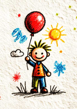 Child's Drawing: Boy with Balloon