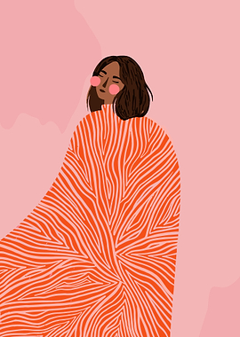 Woman in Striped Orange Shawl Illustration
