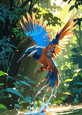Kingfisher Bird in Flight Illustration