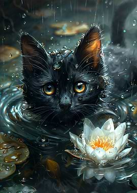 Black Cat in the Pond