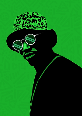 Green Portrait with Leopard Print Hat (Green)