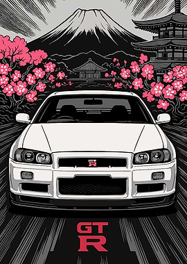Nissan Skyline GT-R with Mount Fuji
