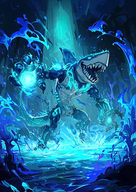 Cybernetic Shark Warrior with Energy Orb