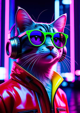 Cool Cat with Neon Style