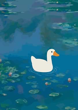 Duck on Water Lilies Pond