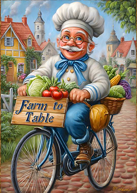 Chef on Bicycle with Farm Fresh Produce