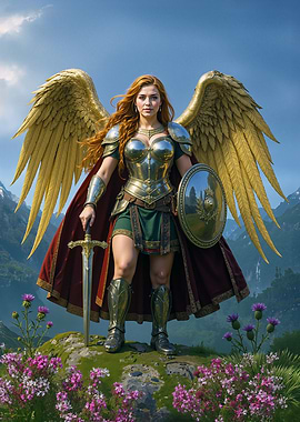 Winged Warrior Woman with Sword and Shield