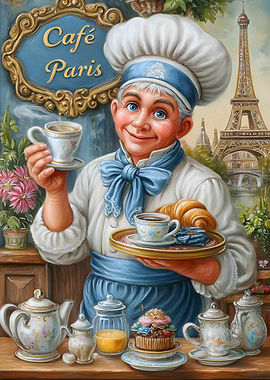 Cafe Paris Chef with Eiffel Tower