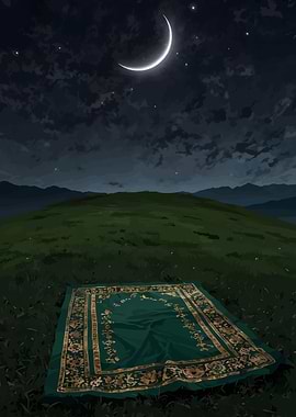 Night Prayer Rug Under Crescent Moon