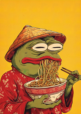 Pepe the Frog eating ramen