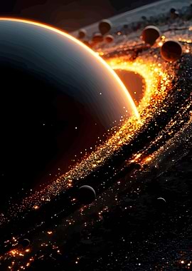 Planetary Ring System with Glowing Particles