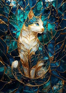 Elegant Cat Art Nouveau Style