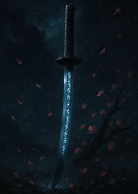 Enchanted Katana in the Rain
