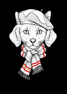Dog with Beret and Scarf