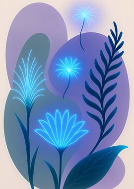 Neon Blue Floral Illustration
