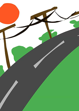 Road with Sun and Power Lines