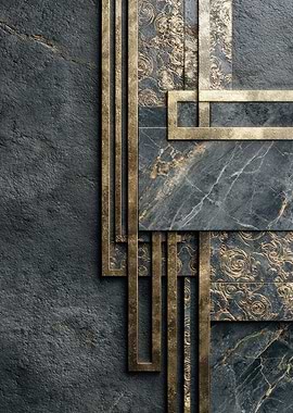 Abstract Geometric Gray Gold Marble