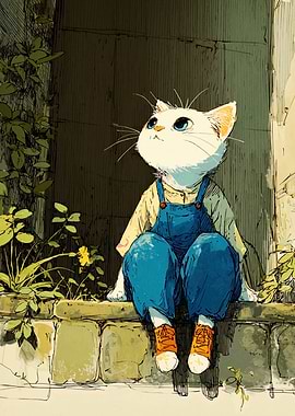 Anthropomorphic Cat in Overalls Illustration