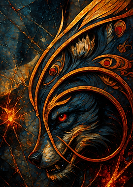 Abstract Fantasy #100 - Ornate Wolf Portrait