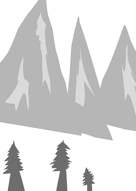 Monochromatic Mountain and Tree Landscape